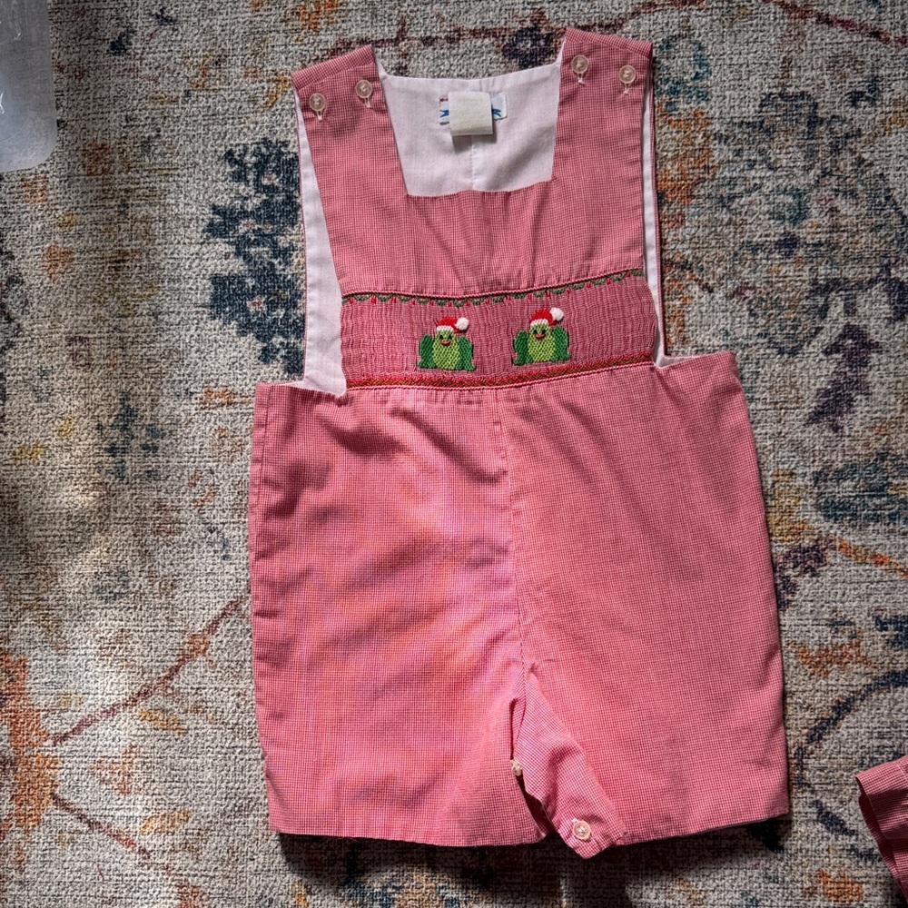 Red Micro Check Gingham with Frog Smocking Jon Jon in 24 months